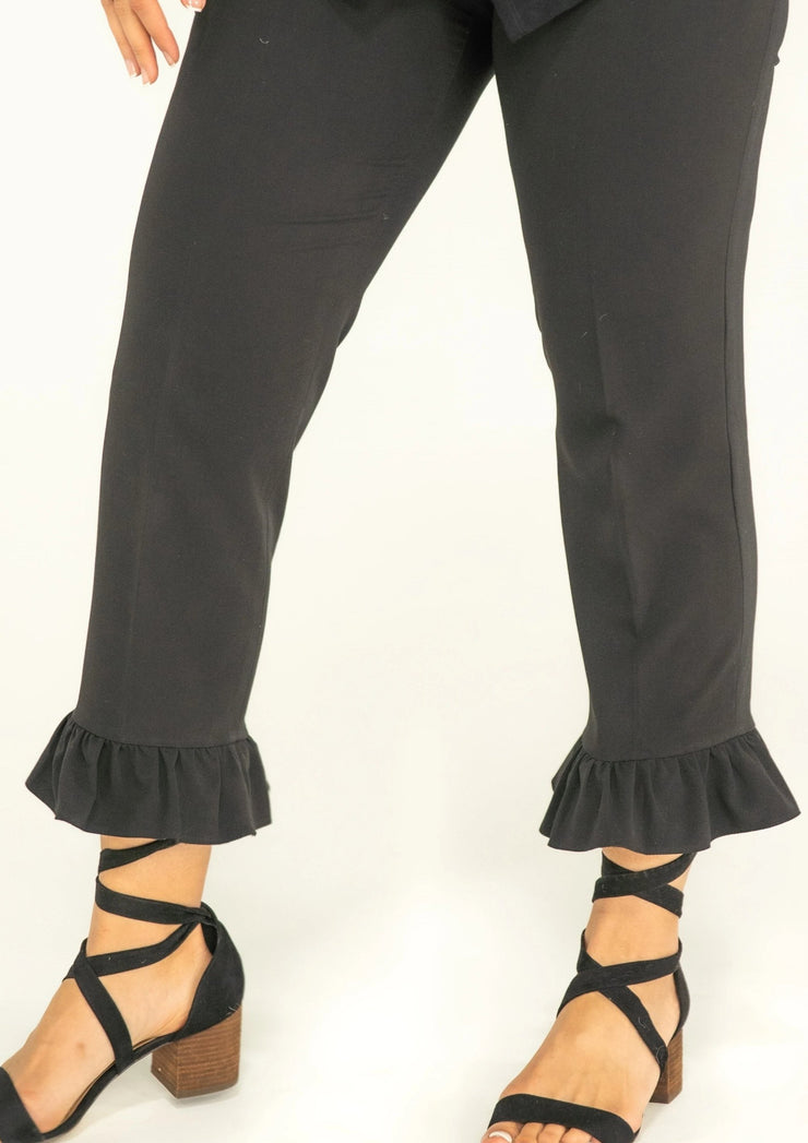 Cropped Frill Hem Trousers