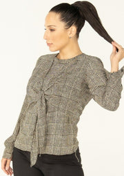 Houndstooth Tie-Front Blouse